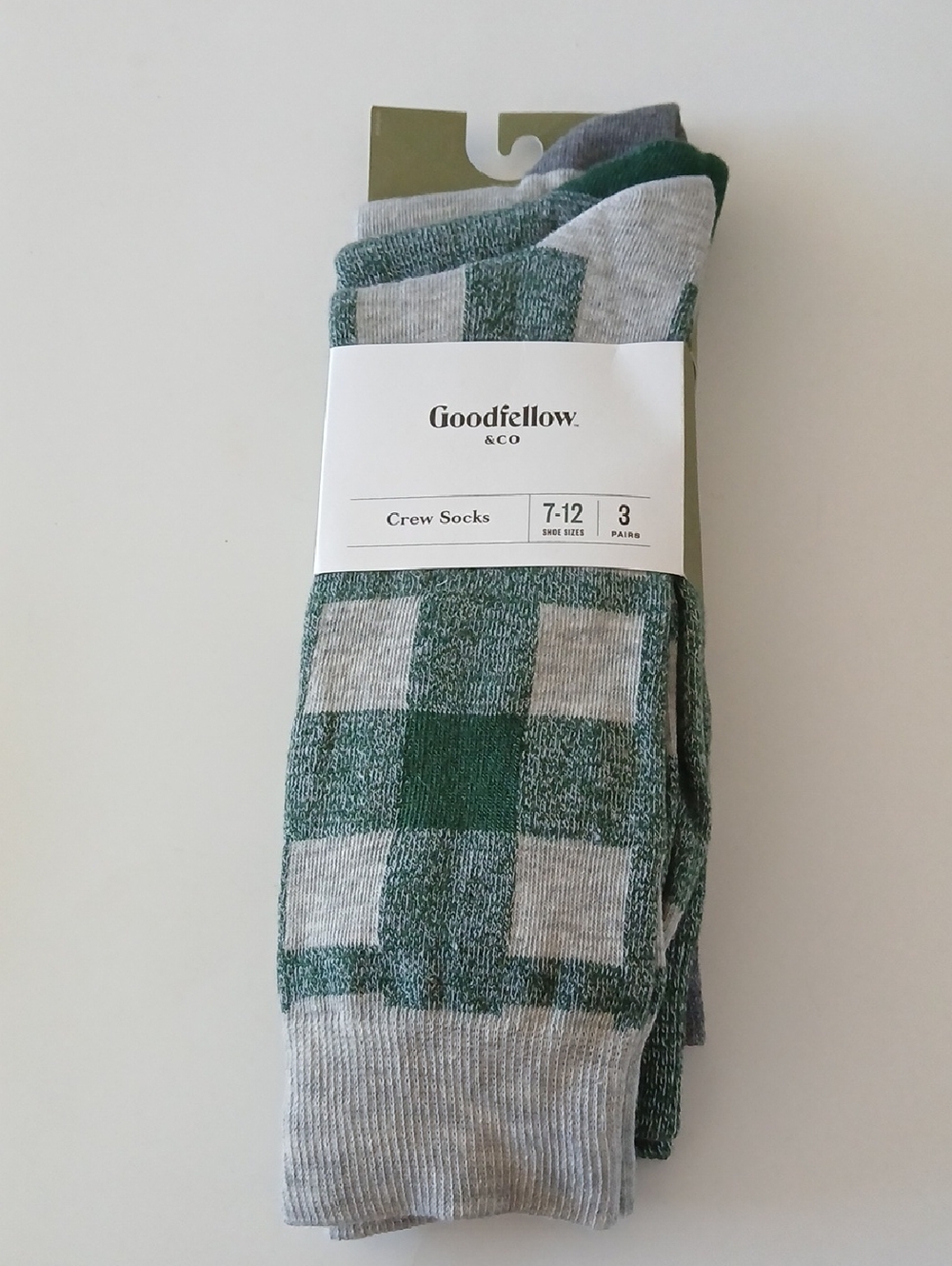 Goodfellow & Co Green and Gray Check Crew Socks - 3 Pack